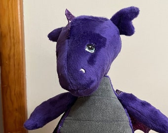 Purple and Grey Plush Dragon with Glittery Wings