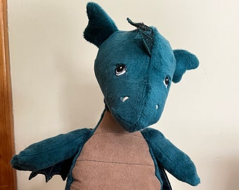 Teal and Beige Plush Dragon