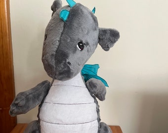 Grey, White and Aqua Plush Dragon