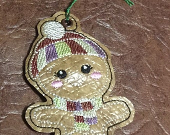 Embroidered Ornament - Gingerbread Girl Cookie in Hat and Scarf