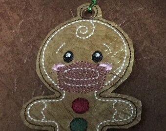 Embroidered Ornament - Gingerbread Boy Cookie Politically Correct With Mask