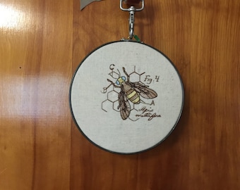 Honeybee Botanical Embroidery Hoop Wall Art in Vintage Metal Hoop