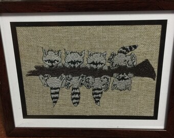 Embroidery Wall Art - Cute, Adorable Raccoons