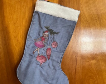 Christmas Stocking: Vintage Fairy and Ornaments