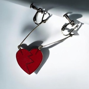Heart Anime Earrings/ Red Heart Silver Earrings/ Cosplay Earrings/ Dangle Elegant Earrings/ Unisex Earrings/ For Gift...
