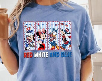 Patriotic Disney 4th of July Shirt Red White and Blue Mickey Minnie Daisy Tee Family Matching Disney World Vacation Independence Day Shirt
