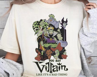 Camiseta de Halloween de villanos de Disney, Reina malvada Úrsula, Maléfica, Cicatriz, Jaffar, Cruella, camiseta vintage de Disney, regalo para amantes de los villanos, camiseta de temporada espeluznante