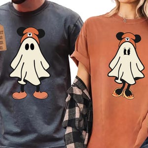 Comfort Colors Retro Mickey and Minnie Ghost Halloween Couple Shirts Disney Matching Ghost Shirt Spooky Season Fall Disney Tee Mickey Ghost