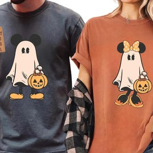 Comfort Colors® Retro Mickey Minnie Halloween Couple Shirts, Mickey Ghost Shirt, Minnie Ghost Shirt, Spooky Season Shirt, Disney Halloween