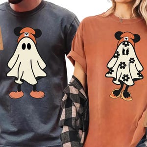 Comfort Colors Retro Mickey and Minnie Ghost Halloween Couple Shirts Disney Matching Ghost Shirt Spooky Season Fall Disney Tee Mickey Ghost