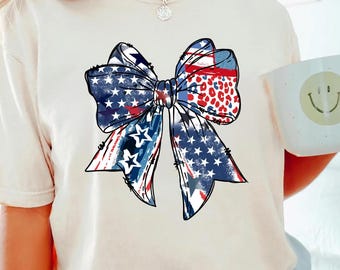 USA Patriotic Bow Shirt for Women  Cute Red White and Blue 4th of July Tee  Summer Independence Day Freedom Shirt Stand for USA T-shirt