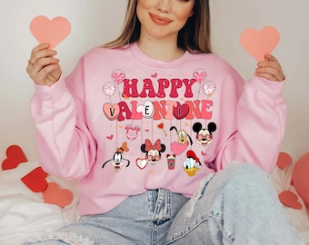 Happy Valentine's Day Disney Mickey Minnie Donald Pluto Goofy T-Shirt Sweatshirt Matching Tee Shirt Disney Trip Valentines Day Sweatshirt