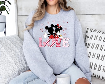 Love Disney Mickey Minnie Lover T-Shirt, Valentines Day Sweatshirt, Valentines Day T-Shirt, Disneyland Valentine Day TShirt, Sweatshirt