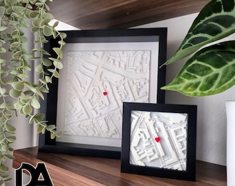 Personalisierte 3D City Map im Rahmen | Custom Map Gift | Coordinates Gift | Stadtkarte 3D Wandkunst