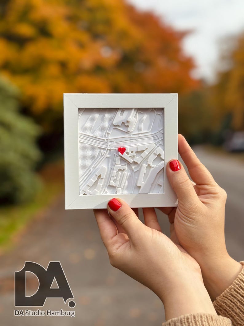 Personalized framed city map | Your special place as a 3D keepsake | Gift for couples 10x10 Weiß Rahmen