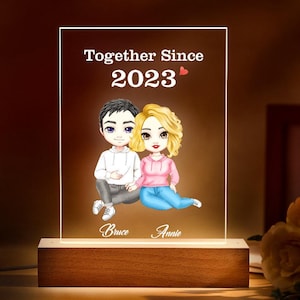 Regalos de pareja de dibujos animados para el día de San Valentín o aniversario, tarjeta personalizada, placa o luz de noche