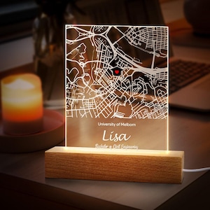 Luz nocturna con mapa grabado personalizado y memorizable: el mejor regalo para graduación