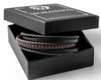 Braided Leather Bracelet for Men: Stainless Steel Magnetic Clasp