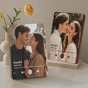 Custom Music Photo Frame: Wooden Record Player, Anniversary Gift