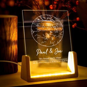 Luz de noche con mapa estelar grabado personalizado, luz de noche con nombre "Nos encontramos el uno al otro", regalos para pareja