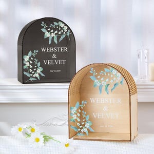 Caja de tarjeta de boda personalizada con arco, caja de recuerdos de boda, regalo de boda para pareja