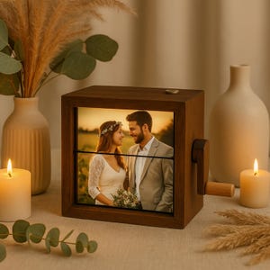 Cadre photo personnalisé pour flipbook | Cadeau personnalisé avec mouvement à manivelle | Cadeaux photo personnalisés uniques avec lumière | Décoration d'intérieur souvenir animée