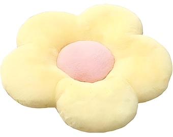 Coussin marguerite, blanc avec un centre de sable, oreiller moelleux à fleurs, boucle texturée comme le tissu Teddy, décoration de chambre d'enfant, chambre d'adolescent, canapé