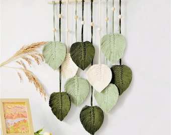Suspension murale en macramé, tenture murale en macramé, art mural vert, décoration bohème, cadeaux pour une nouvelle maison, décoration de ferme, cadeaux 40 × 90 cm (vert)