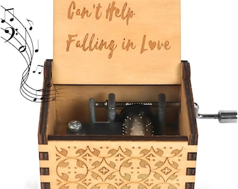 Boîte à musique en bois - Je tombe amoureux d'un cadeau vintage à manivelle gravé au laser pour mariage, anniversaire, Saint-Valentin