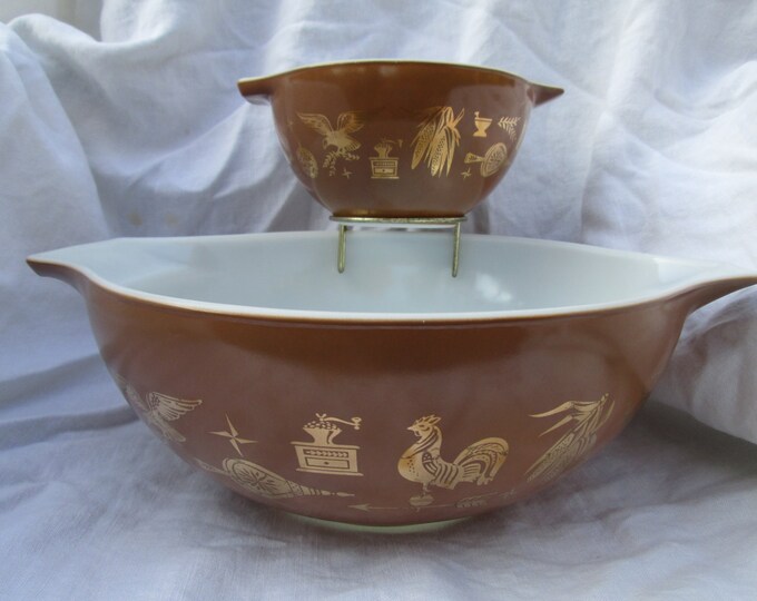 Vintage Pyrex Chip and Dip Set Brown With Gold Early American Etsy