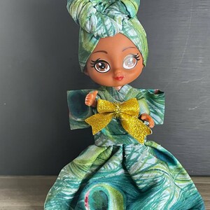 Muñecas afroamericanas con vestidos de muñeca hechos a mano con estampados africanos - Tienda propiedad de negros, regalos para niñas negras
