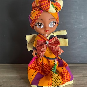 Muñeca artesanal con estampado africano – Regalo para niña negra