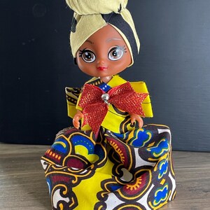 Muñeca afroamericana hecha a mano – Vestido con estampado africano, regalo para niña negra