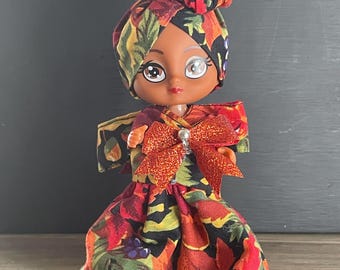 Muñecas afroamericanas con vestidos de muñeca hechos a mano con estampados africanos - Tienda propiedad de negros, regalos para niñas negras