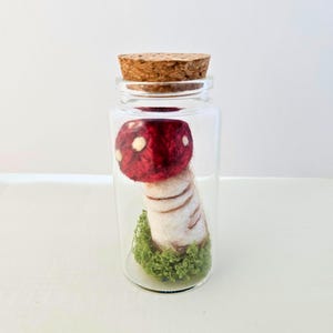 Mushroom table art, felted wool sculpture, Handmade mini mushroom terrarium, woolen bundle gift for mushroom lover