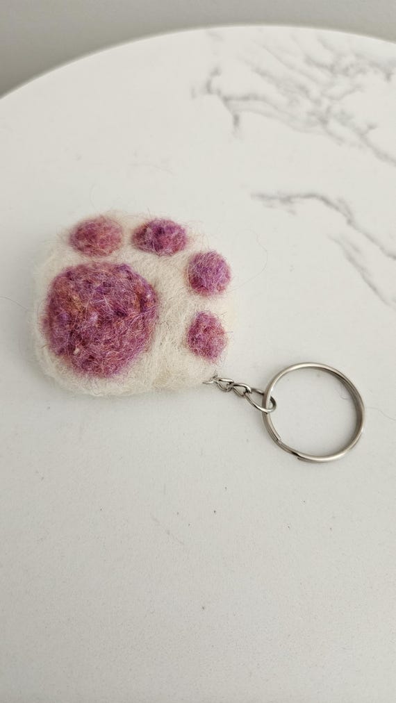 Needle Felted Cat Paw Keychain: Wool Kitty Toe Bean Bag Charm