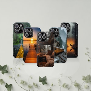 Nature Aesthetic Phone Case - Scenic Landscape iPhone Cover - Samsung Cover - Travel Adventure Design - Forest, Sunset, Train & Cabin Art