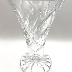 Clear Cut Crystal Glass Trumpet Vase with Diagonal Pattern, 6&quot; Height, Decorative Flared Bud Vase, Elegant Home Decor