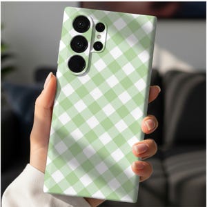 Cottagecore Green Gingham Phone Case | Dual-Layer Protection, Matte/Glossy Finish