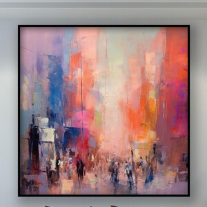 Vibrant City Street, 100% Hand Painted, Abstract Oil Painting, Textured Canvas Art, Living Room Wall Decor, Fine Oil Art For Home & Office