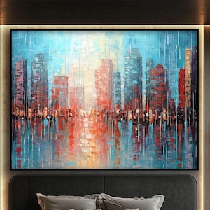 City, 100% Hand Painted , Abstract Oil Painting, Textured Canvas Art, Living Room Wall Decor, Acrylic Painting for Home Or Office