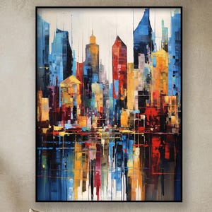 Colorful City, 100% Hand Painted , Abstract Oil Painting, Textured Canvas Art, Living Room Wall Decor, Acrylic Painting for Home Or Office