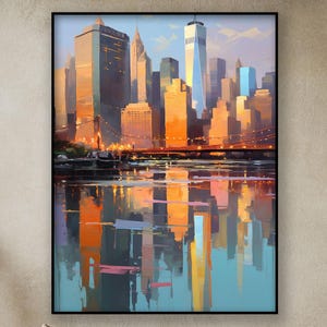 Hand-Painted New York Cityscape Oil Painting: Abstract Textured Canvas Art