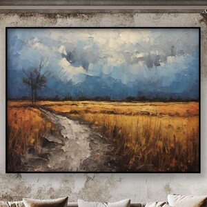 Tarweveld, 100% handgeschilderd, abstract olieverfschilderij, getextureerde canvaskunst, muurdecoratie woonkamer, acrylschilderij voor thuis of op kantoor