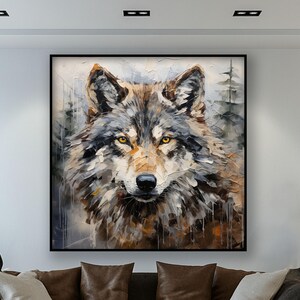 Majestic Wolf Portrait, 100% Hand Painted, Abstract Oil Painting, Textured Canvas Art, Living Room Decor, Acrylic Wall Art For Home Office