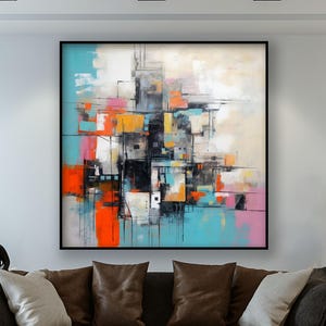 Colorful Geometric Abstract, 100% Hand Painted, Abstract Oil Painting, Textured Canvas Art, Living Room Decor, Acrylic Painting For Office