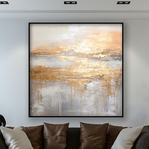 White, Gold Details, 100% Hand Painted , Abstract Oil Painting, Textured Canvas Art, Living Room Wall Decor, Acrylic Painting
