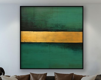 手描きの金色の抽象油絵：緑のテクスチャ壁アート - Etsy 日本