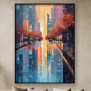 Hand-Painted Cityscape Oil Painting: Abstract Textured Canvas Art