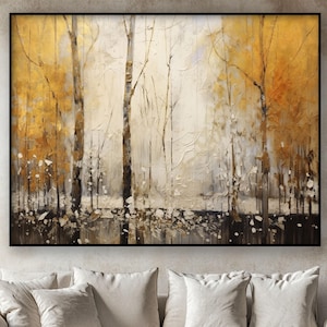 Autumn Forest Oil Painting: Textured Abstract Canvas Art
